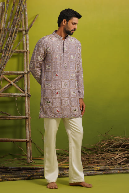 PATOLA LAVENDER SHORT KURTA SET