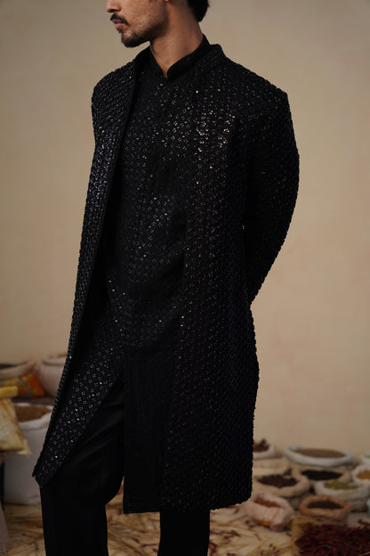 VED CUTDANA BLACK INDOWESTERN SET