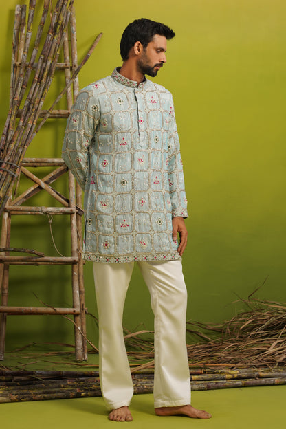 AARSH SKY BLUE SHORT KURTA SET