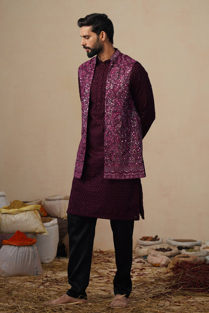 SITARA WINE KURTA JACKET SET