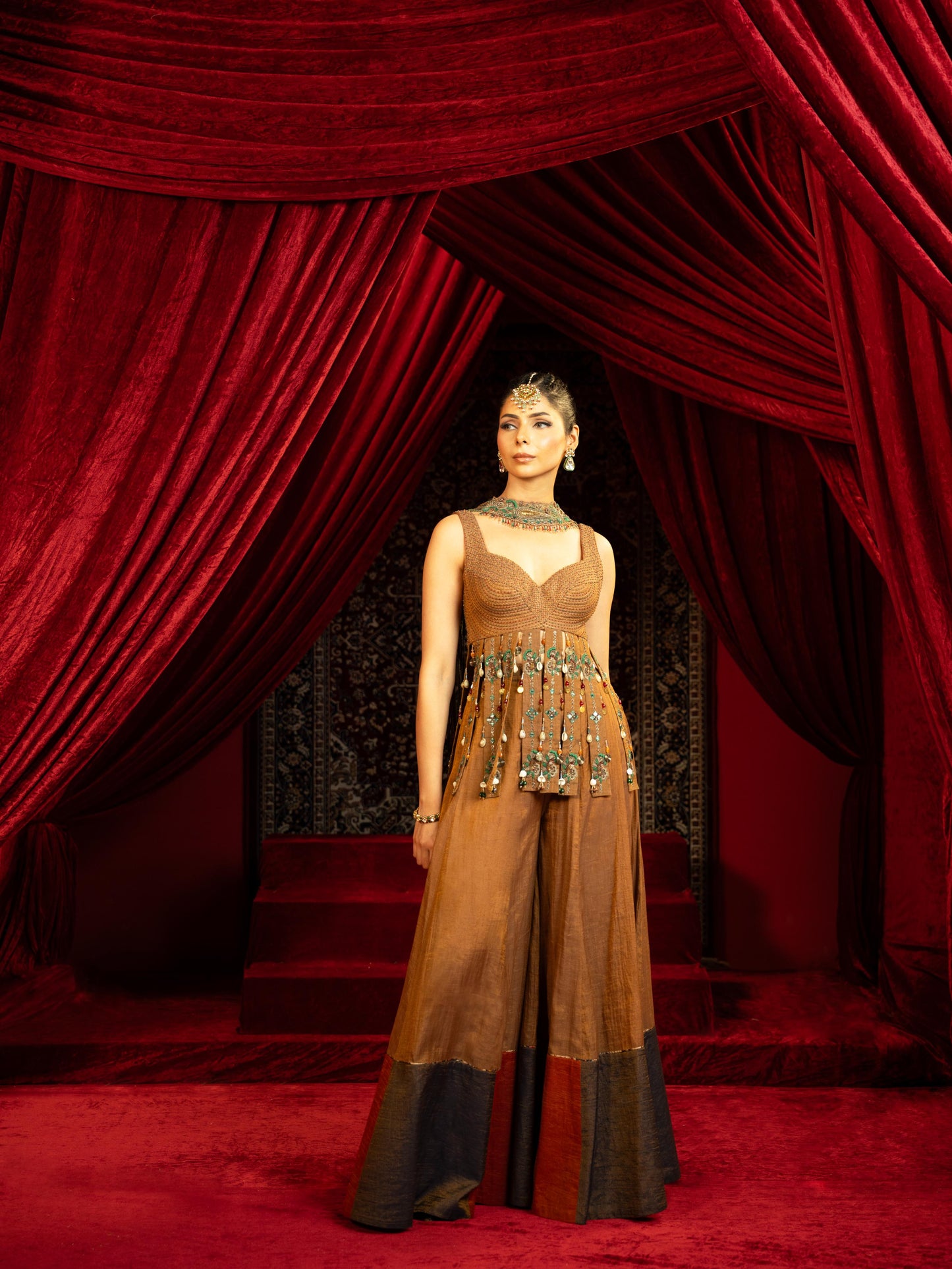 WALNUT BROWN PEPLUM KURTA WITH SHARARA PANT – GYPSY INSPIRED