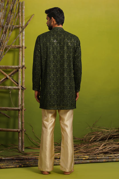 SUKOON BOTTLE GREEN SHORT KURTA SET