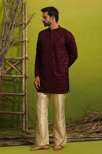SUKOON WINE SHORT KURTA SET