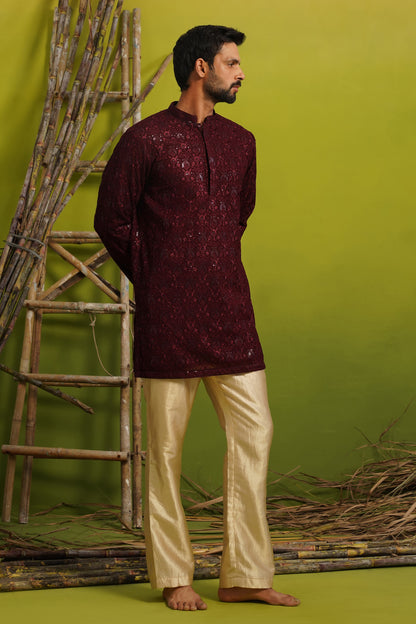 SUKOON WINE SHORT KURTA SET