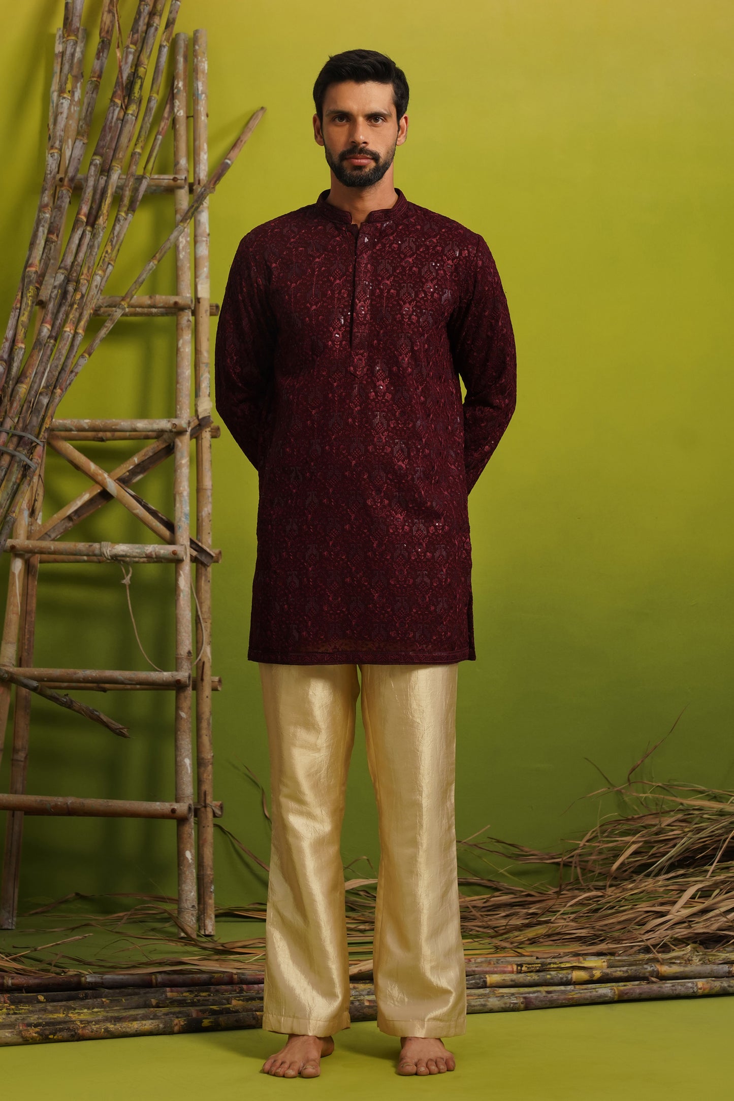 SUKOON WINE SHORT KURTA SET