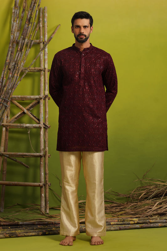SUKOON WINE SHORT KURTA SET