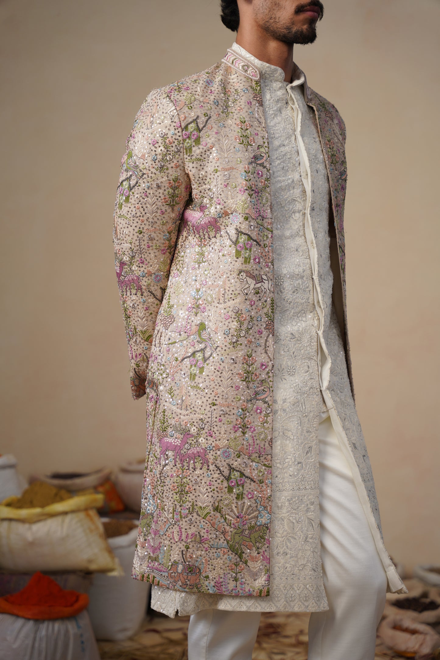 HEERN CHIKU SHERWANI SET