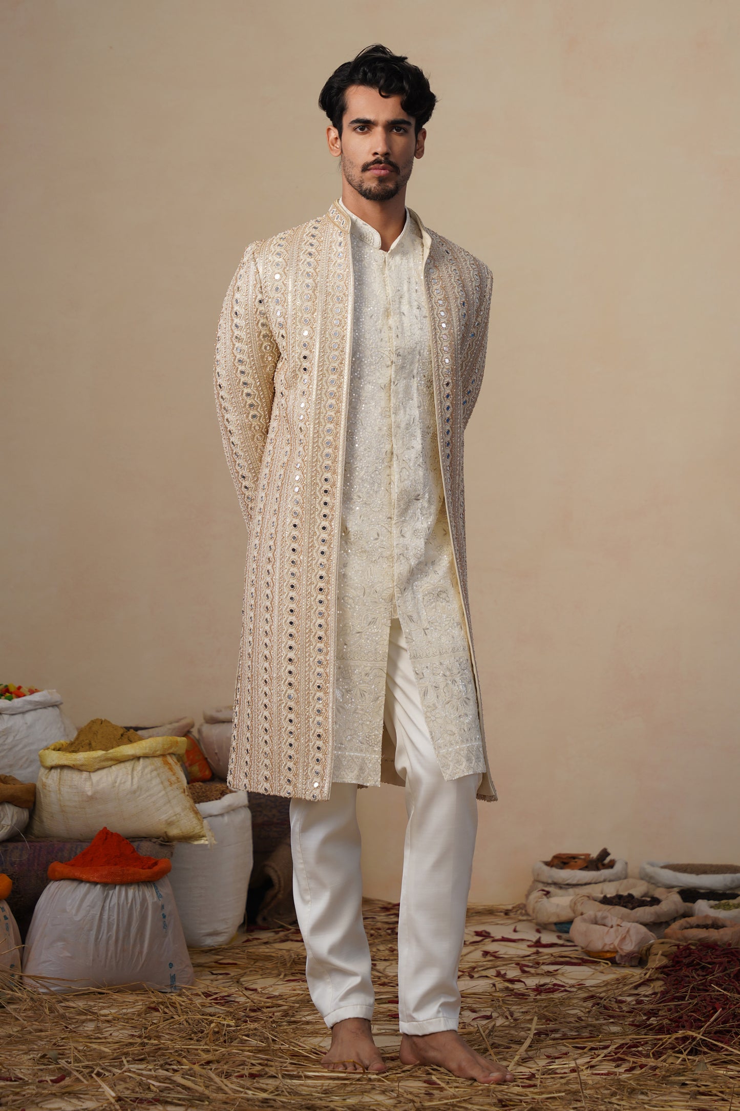 SHEESHA CUTDANA GOLDEN SHERWANI SET