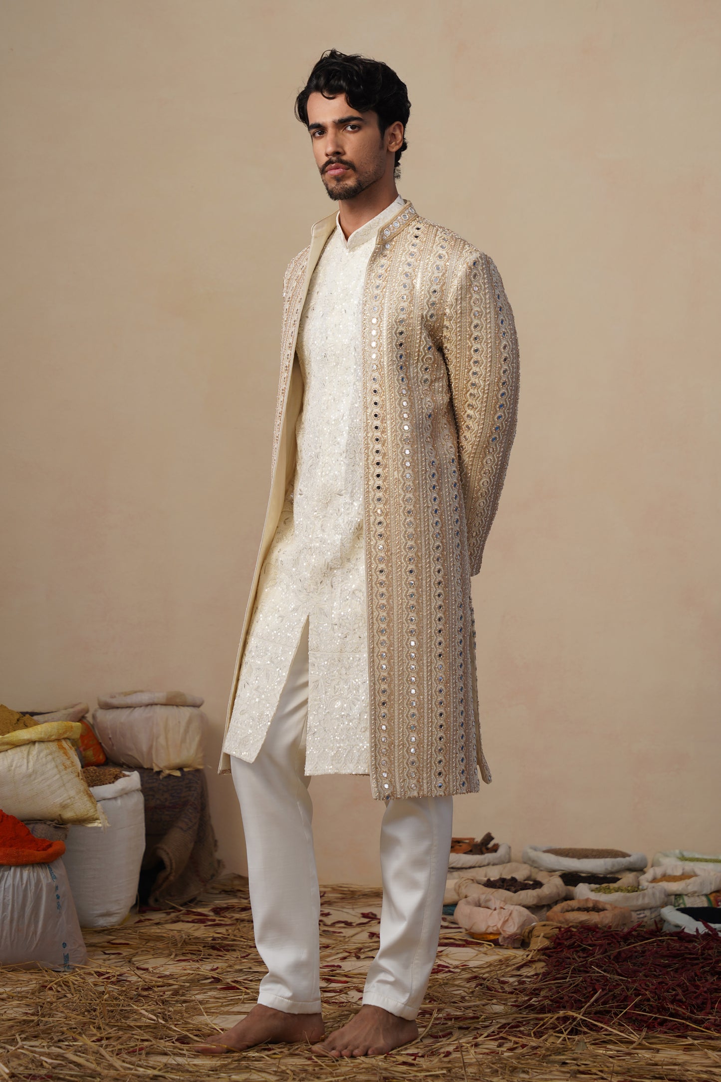 SHEESHA CUTDANA GOLDEN SHERWANI SET