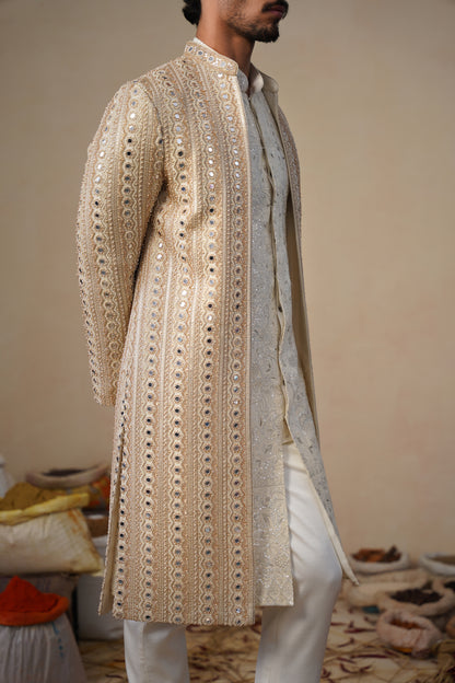 SHEESHA CUTDANA GOLDEN SHERWANI SET