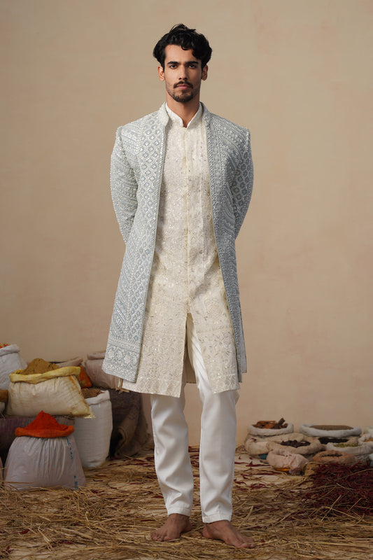 NOOR CUTDANA SKY SHERWANI SET