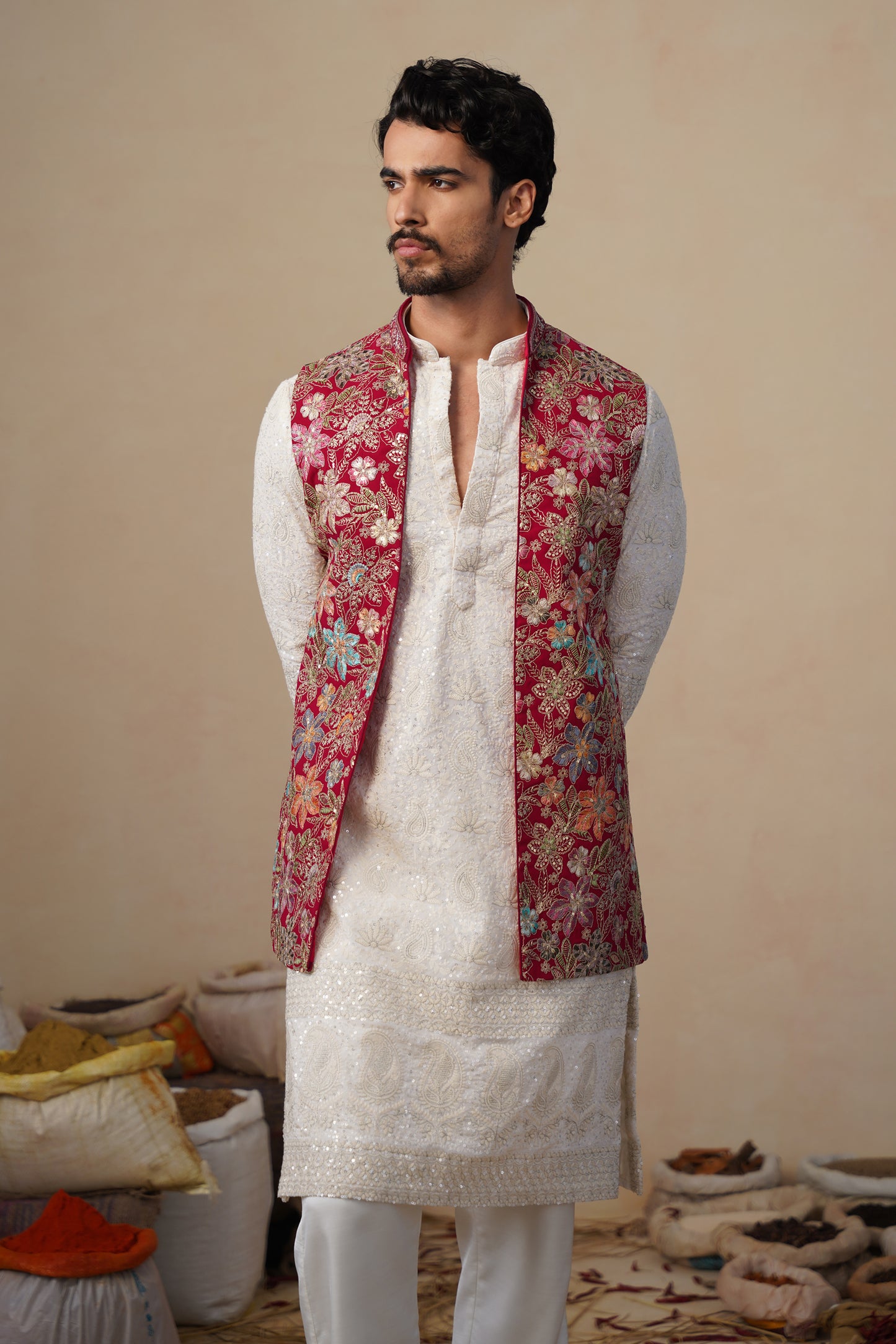 PRABHAT HOT PINK KURTA JACKET SET