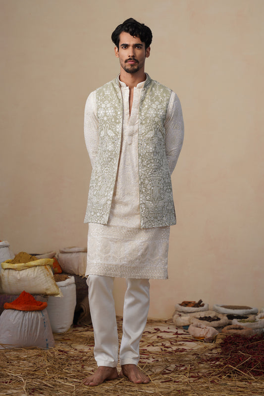 MAYURESH MEHENDI KURTA JACKET SET