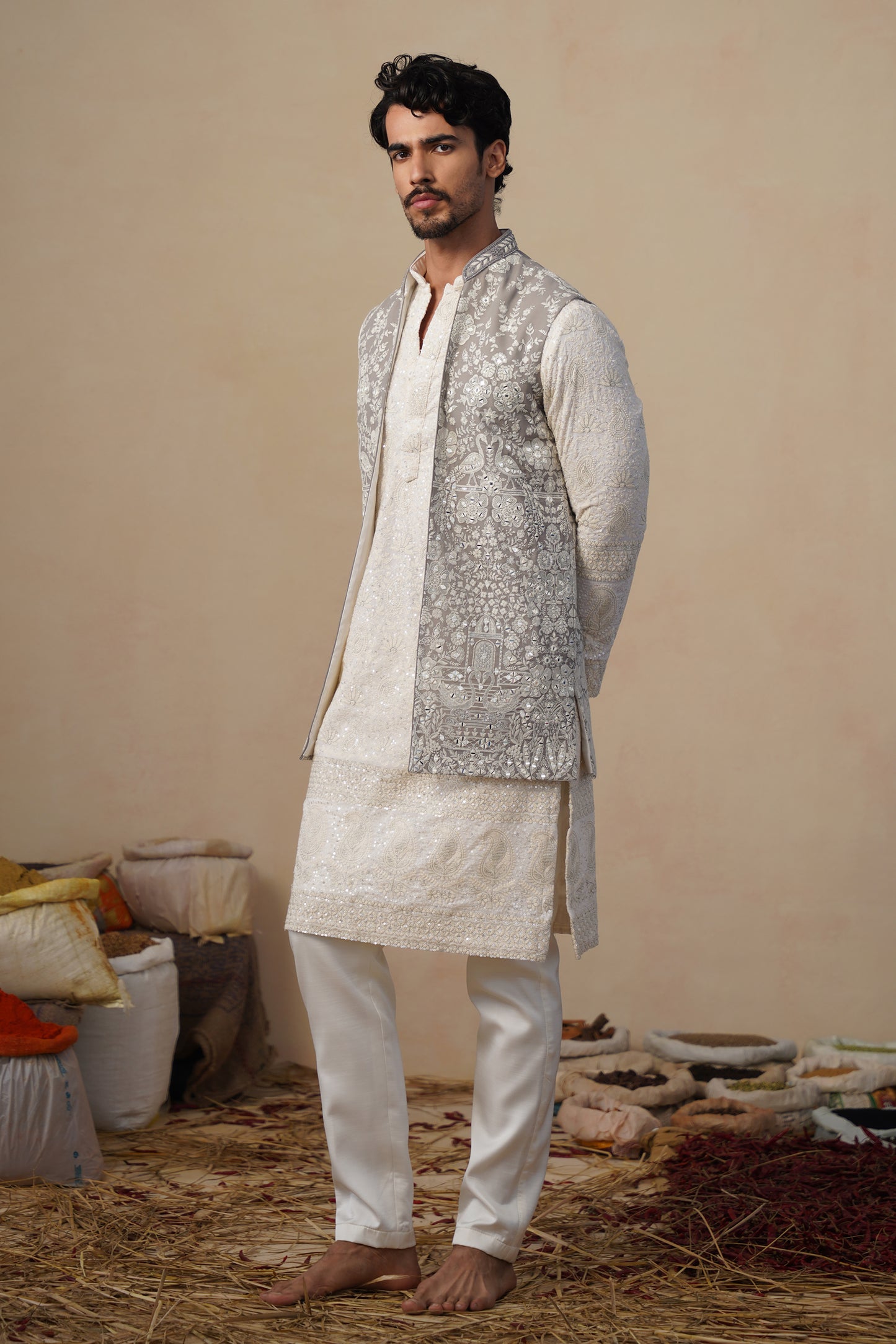 MAYURESH GREY KURTA JACKET SET
