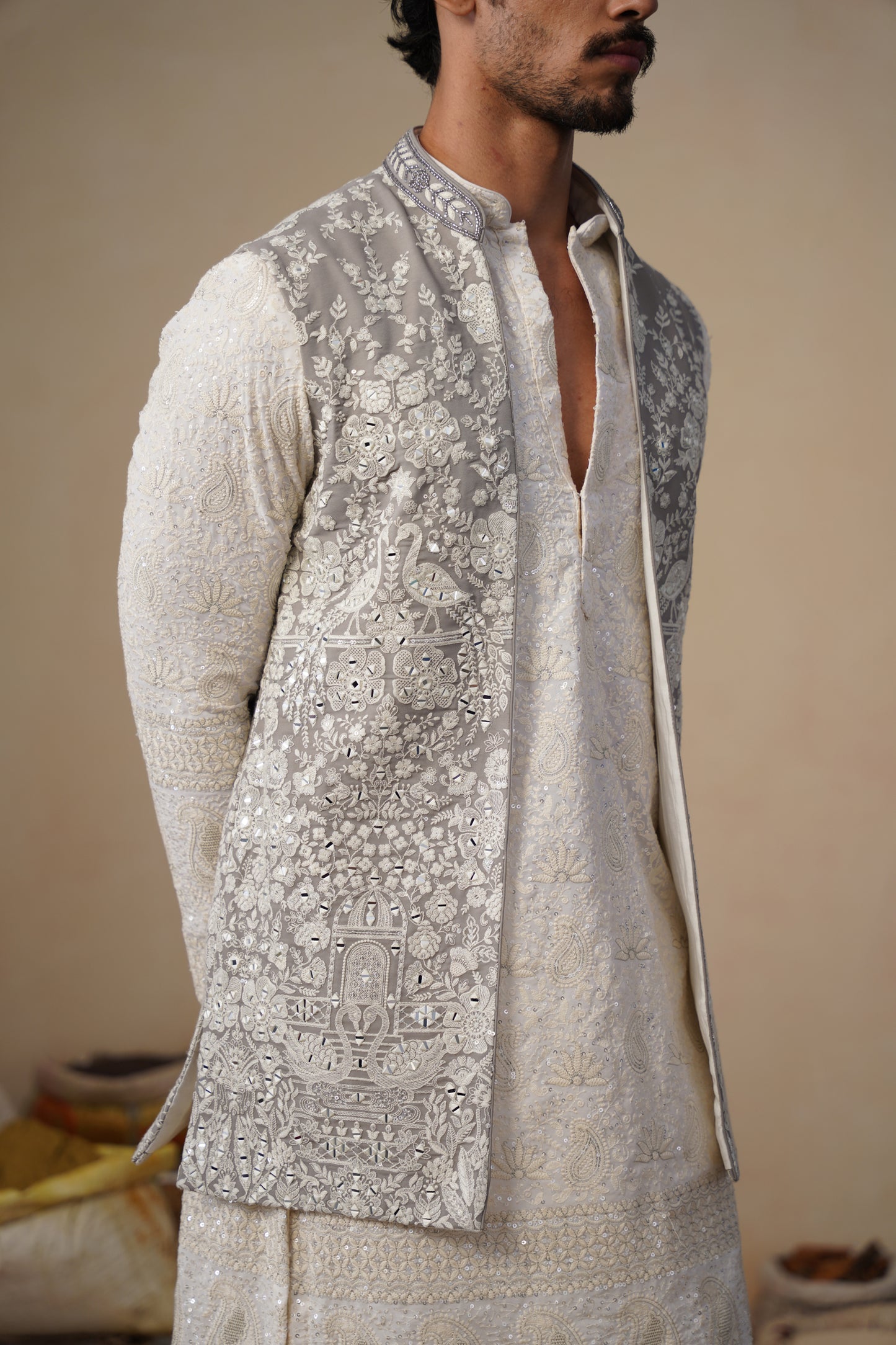 MAYURESH GREY KURTA JACKET SET