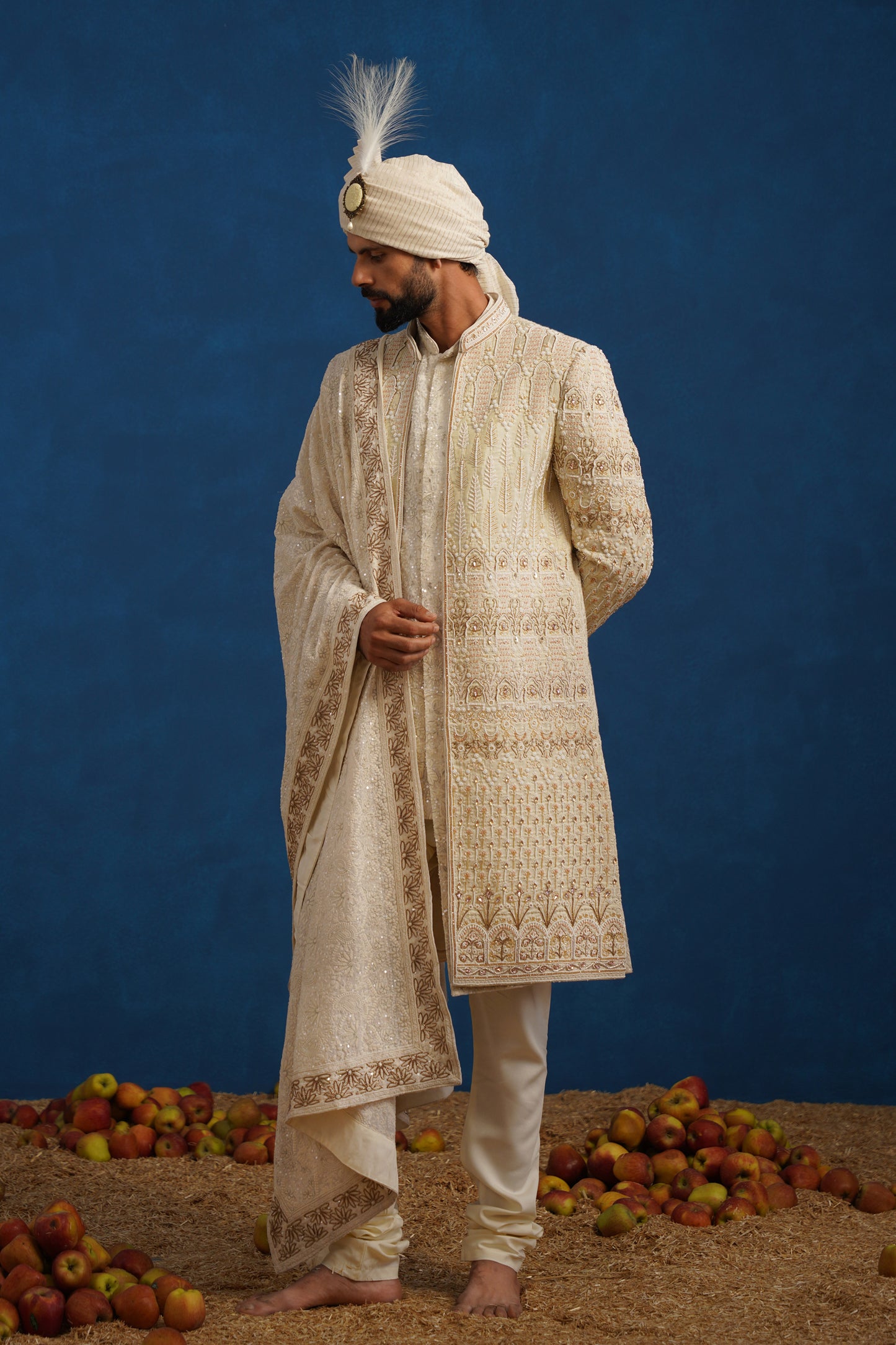 MIRZA ZARDOZI CREAM SHERWANI SET