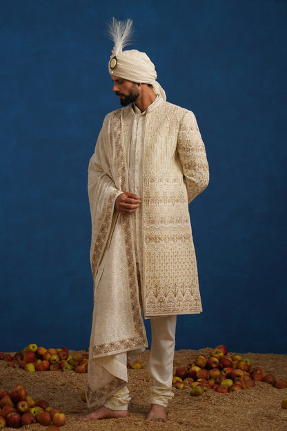 MIRZA ZARDOZI CREAM SHERWANI SET