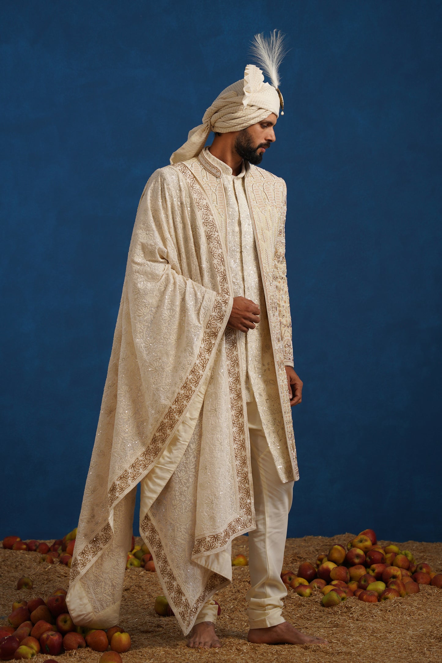 MIRZA ZARDOZI CREAM SHERWANI SET