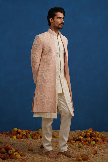 PARTHIV CUTDANA PINK SHERWANI SET