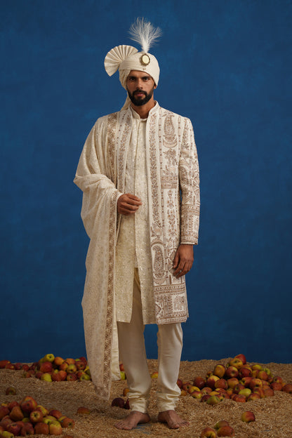 BADSHAH ZARDOZI CREAM SHERWANI SET