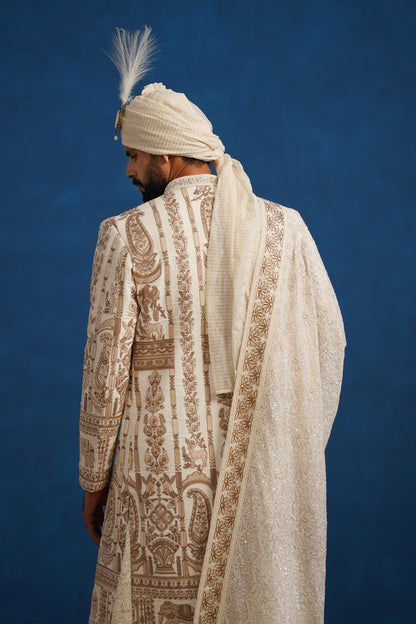 BADSHAH ZARDOZI CREAM SHERWANI SET