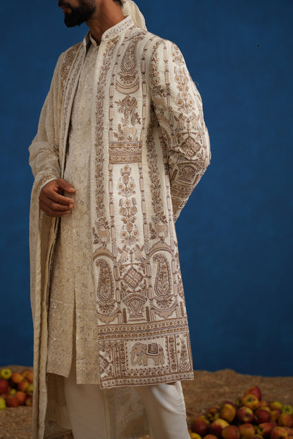 BADSHAH ZARDOZI CREAM SHERWANI SET