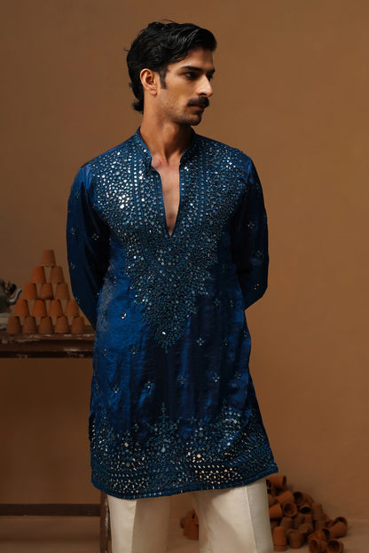 ARYA BLUE  V NECK SHORT KURTA SET