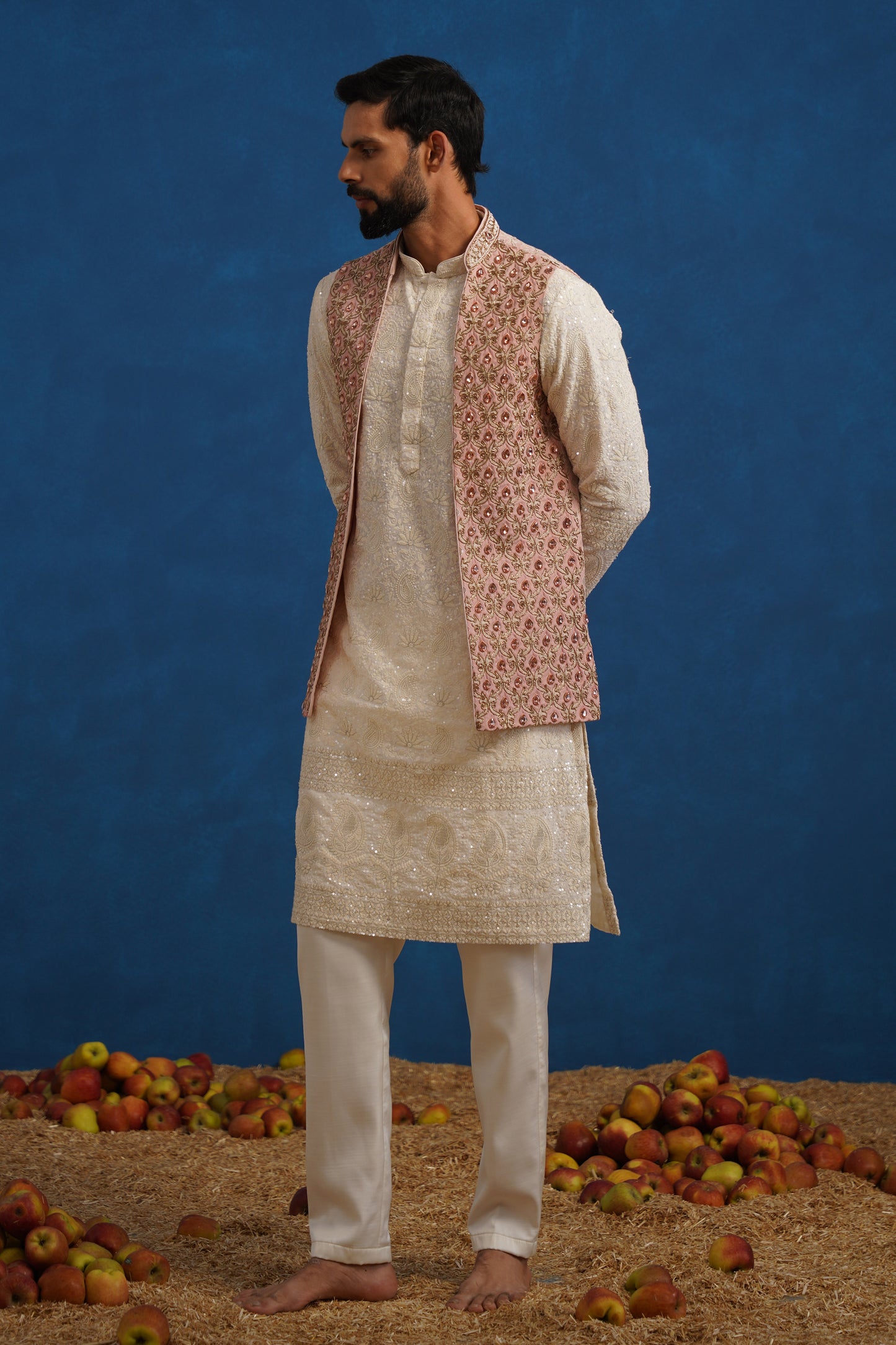 SHABNOOR STONE WORK PINK KURTA JACKET SET
