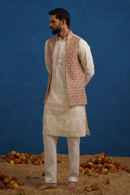 SHABNOOR STONE WORK PINK KURTA JACKET SET