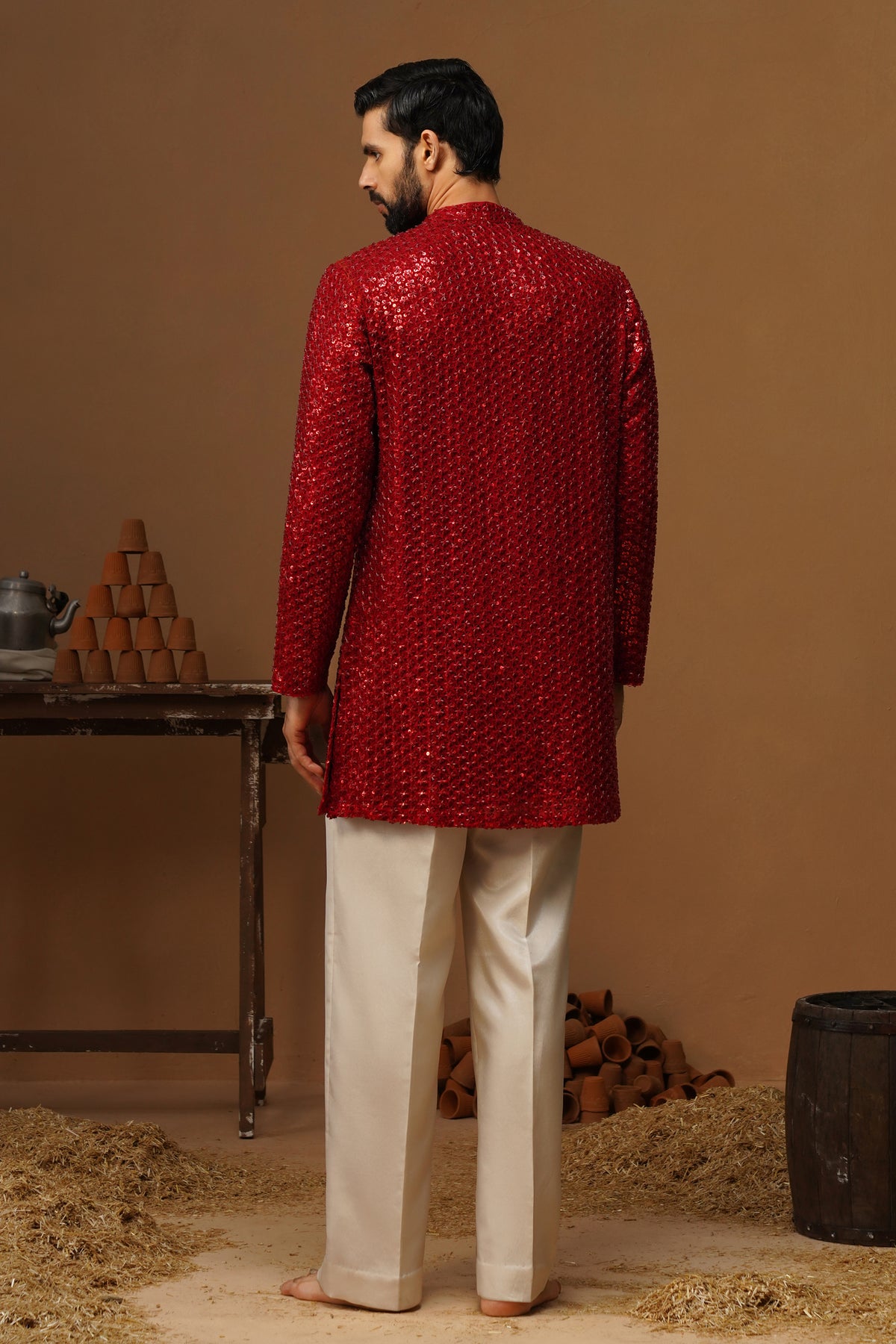 VED RED SHORT KURTA SET