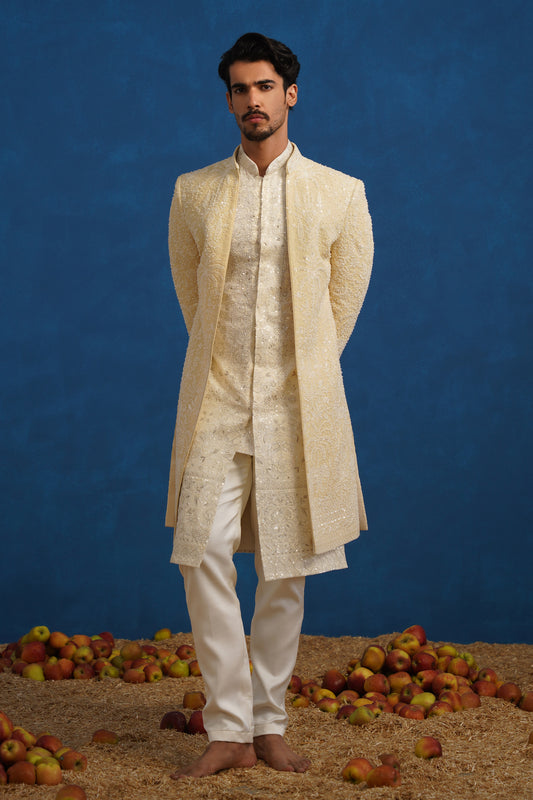 ZORAWAR CUTDANA GOLD SHERWANI SET