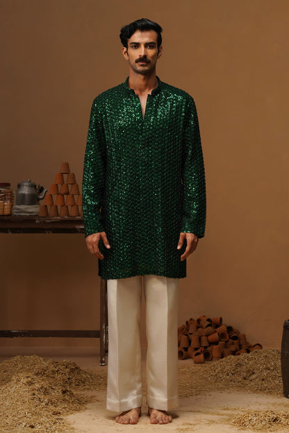 VED BOTTLE GREEN SHORT KURTA SET