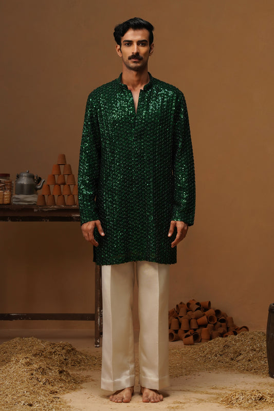 VED BOTTLE GREEN SHORT KURTA SET
