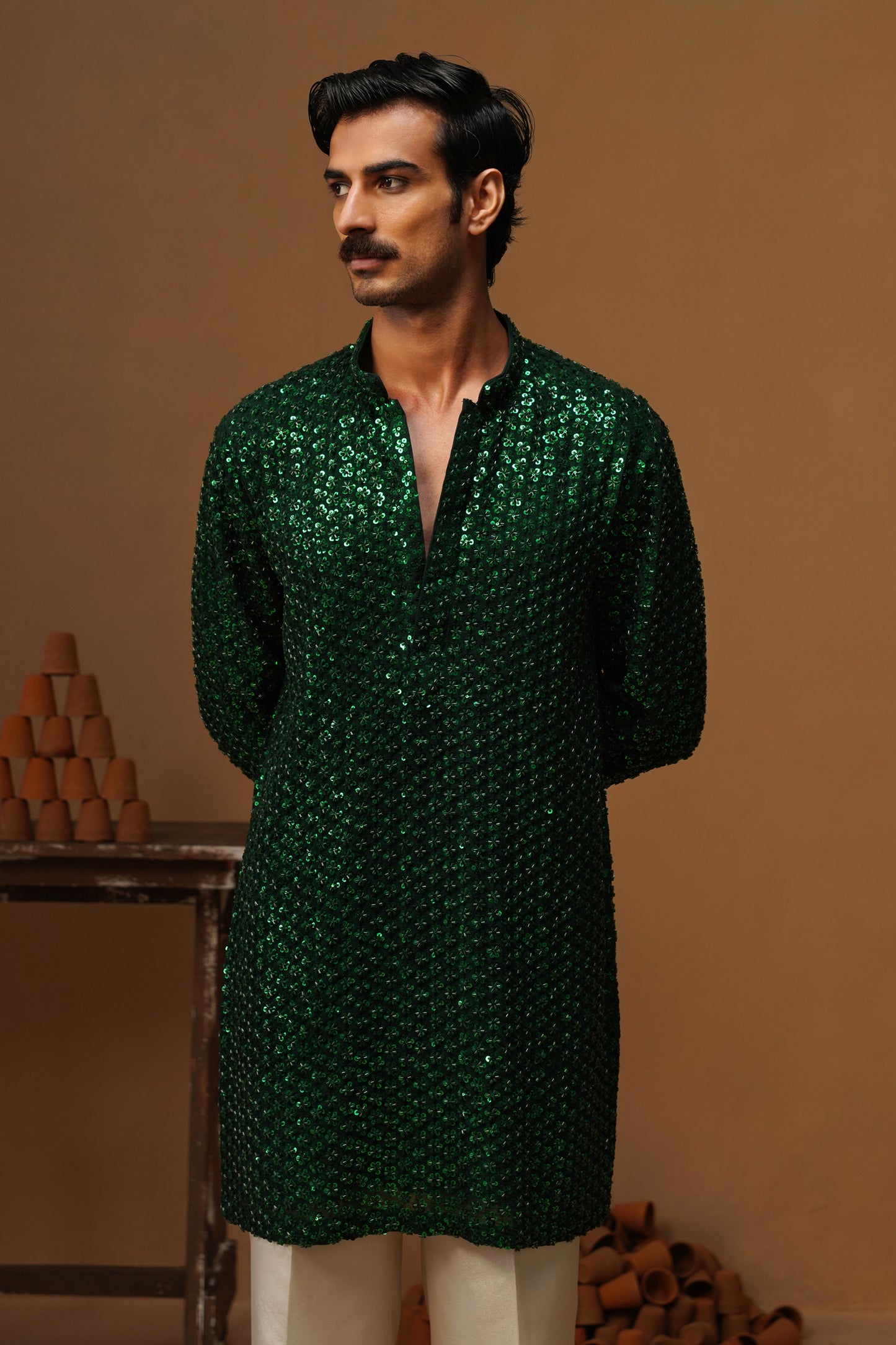 VED BOTTLE GREEN SHORT KURTA SET