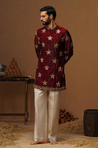 STAR MAROON SHORT KURTA SET