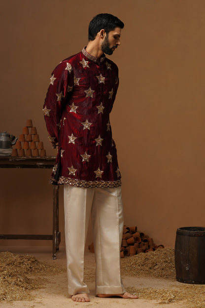 STAR MAROON SHORT KURTA SET
