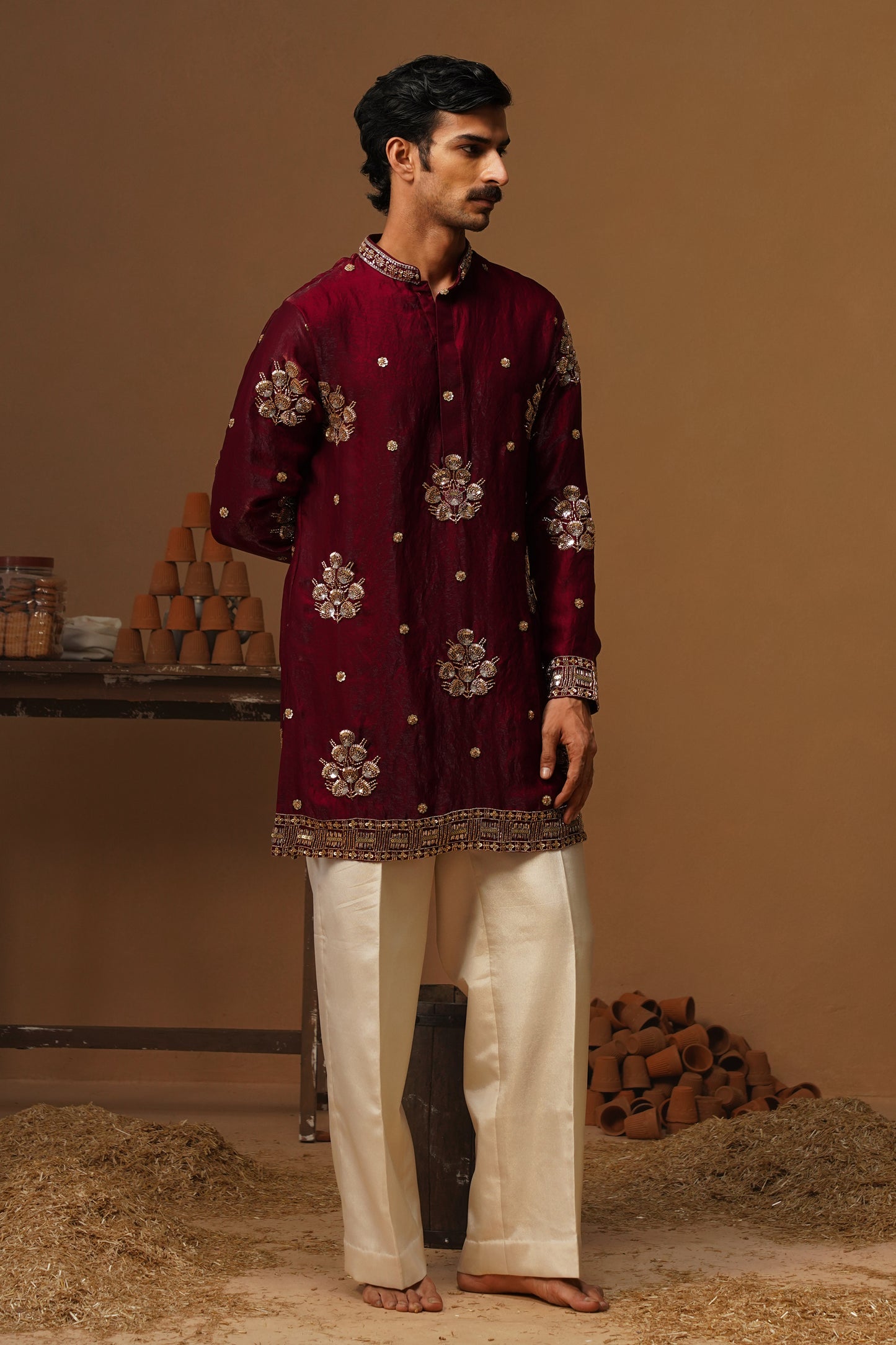 TAJ WINE SHORT KURTA SET