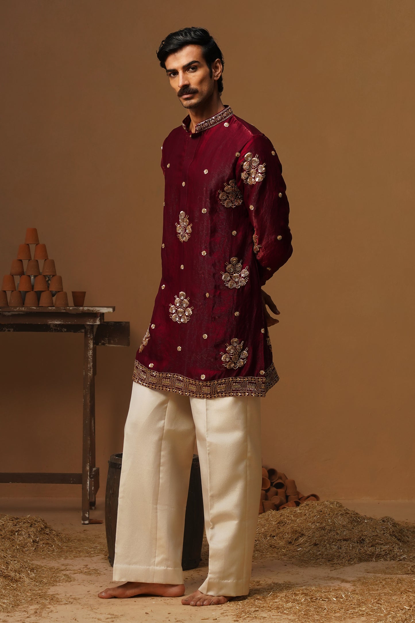 TAJ WINE SHORT KURTA SET