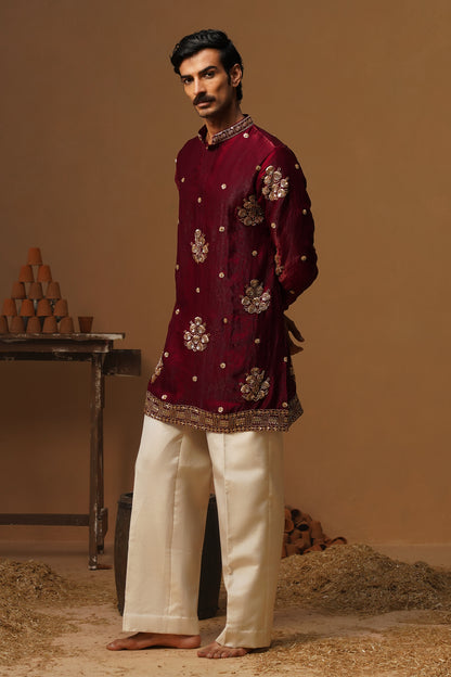 TAJ WINE SHORT KURTA SET