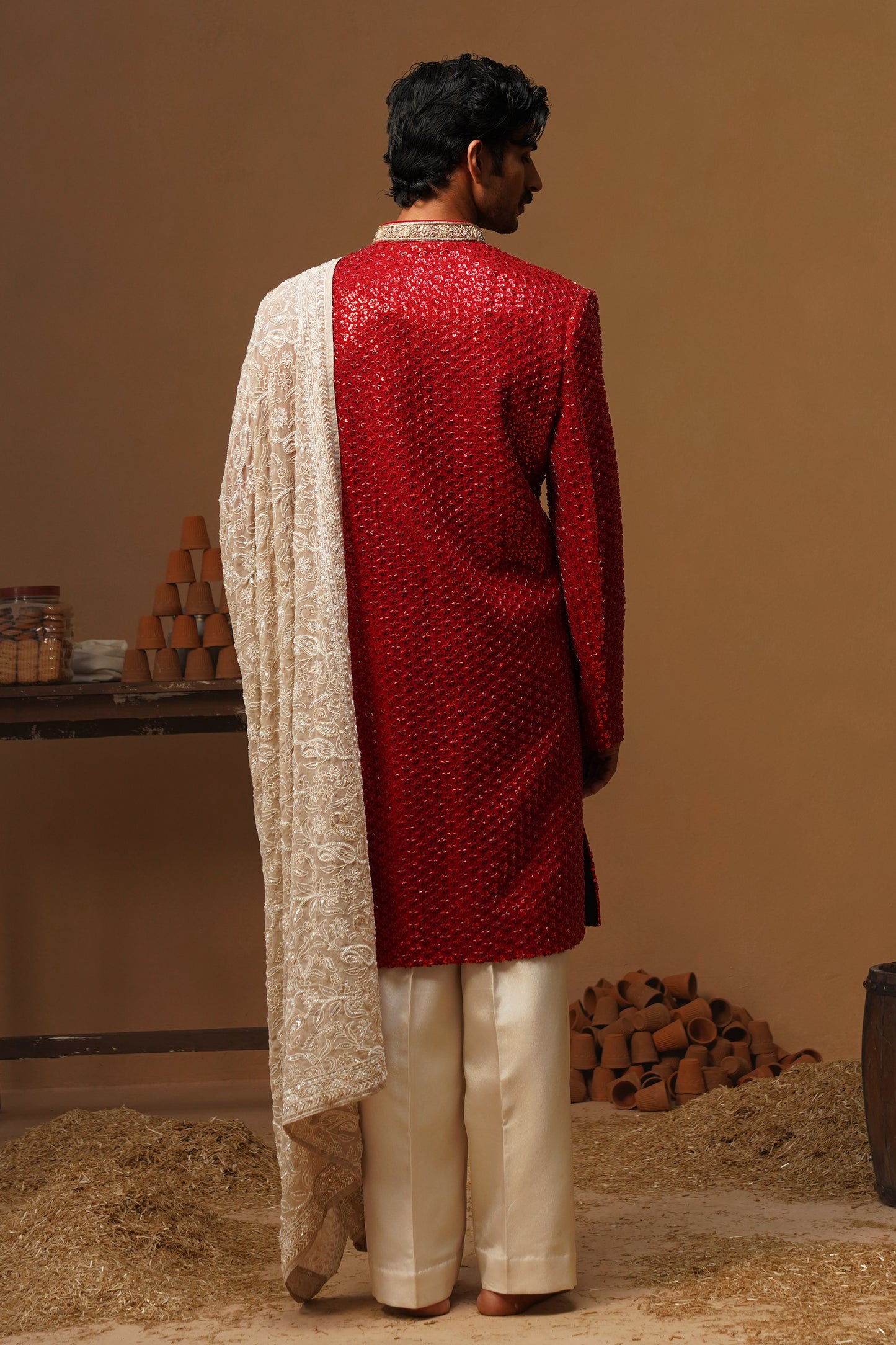 VED RED SHERWANI SET