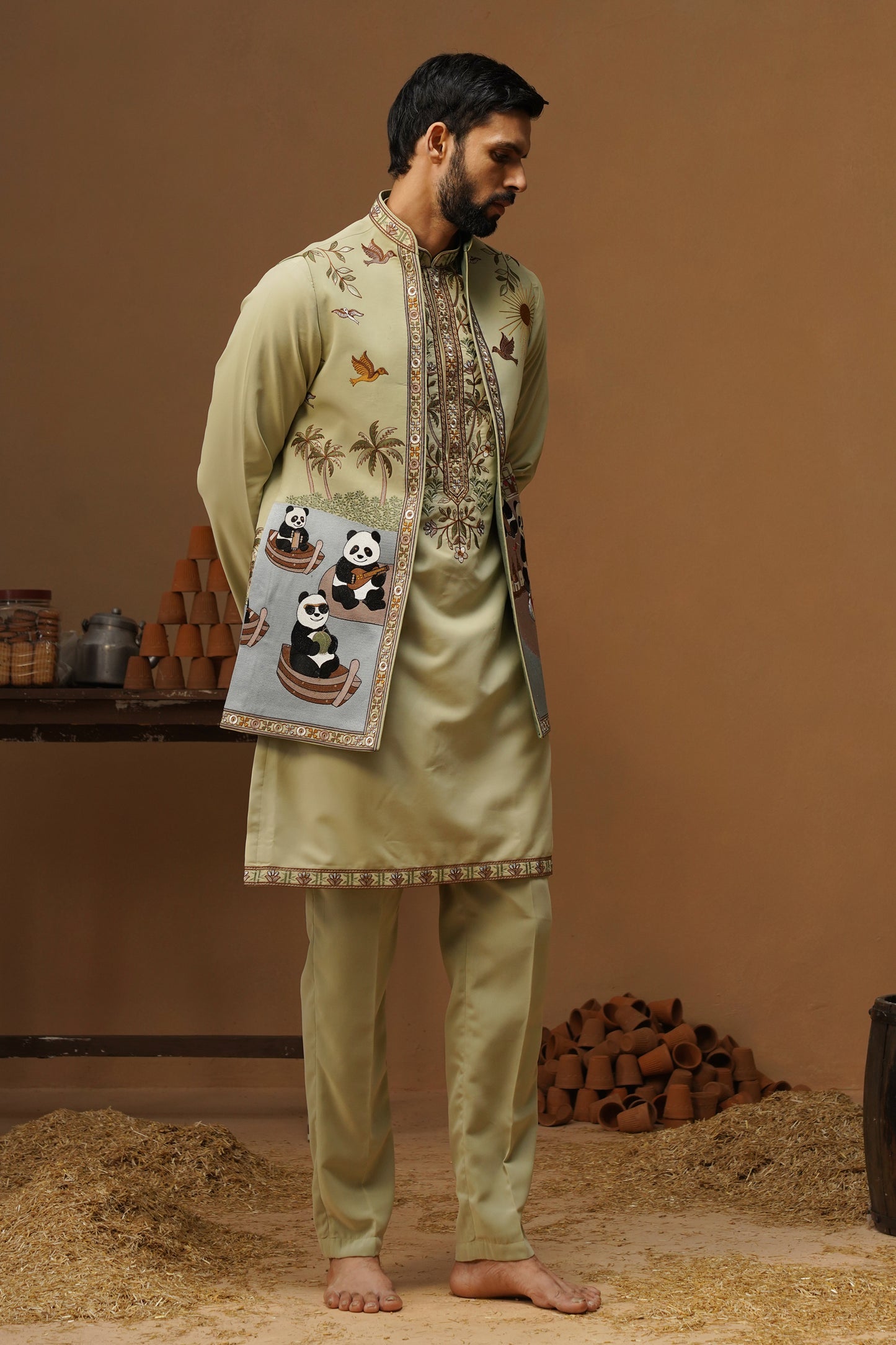 PANDA MEHNDI KURTA JACKET SET