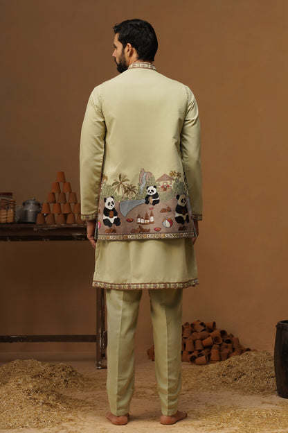 PANDA MEHNDI KURTA JACKET SET
