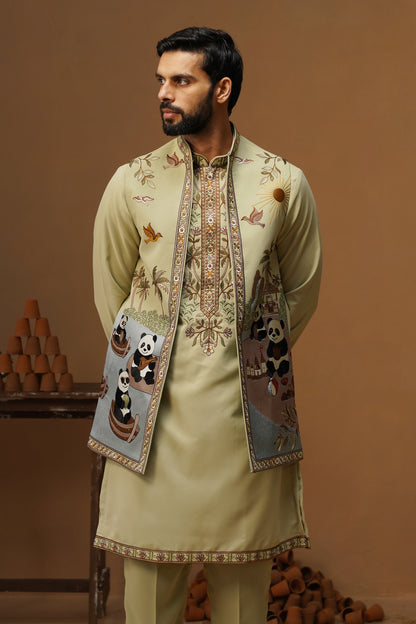PANDA MEHNDI KURTA JACKET SET