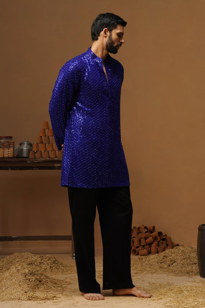 VED ROYAL BLUE SHORT KURTA SET