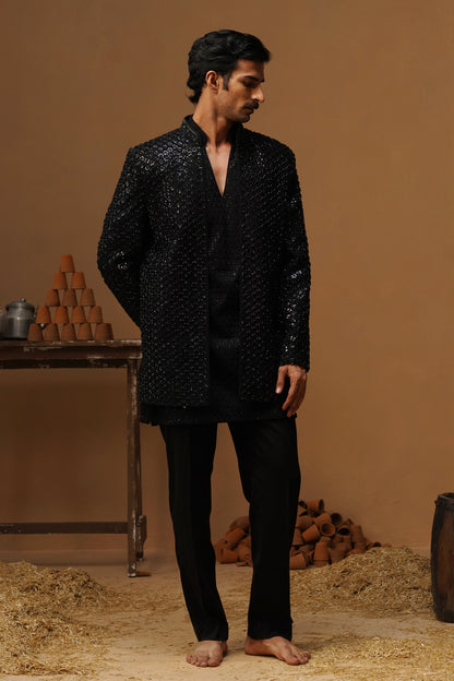 VED BLACK JODHPURI SET WITH V NECK KURTA