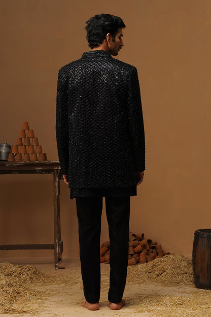 VED BLACK JODHPURI SET WITH V NECK KURTA