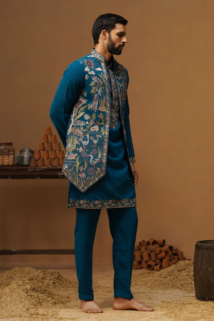 JUNGLE FIROZI KURTA JACKET SET
