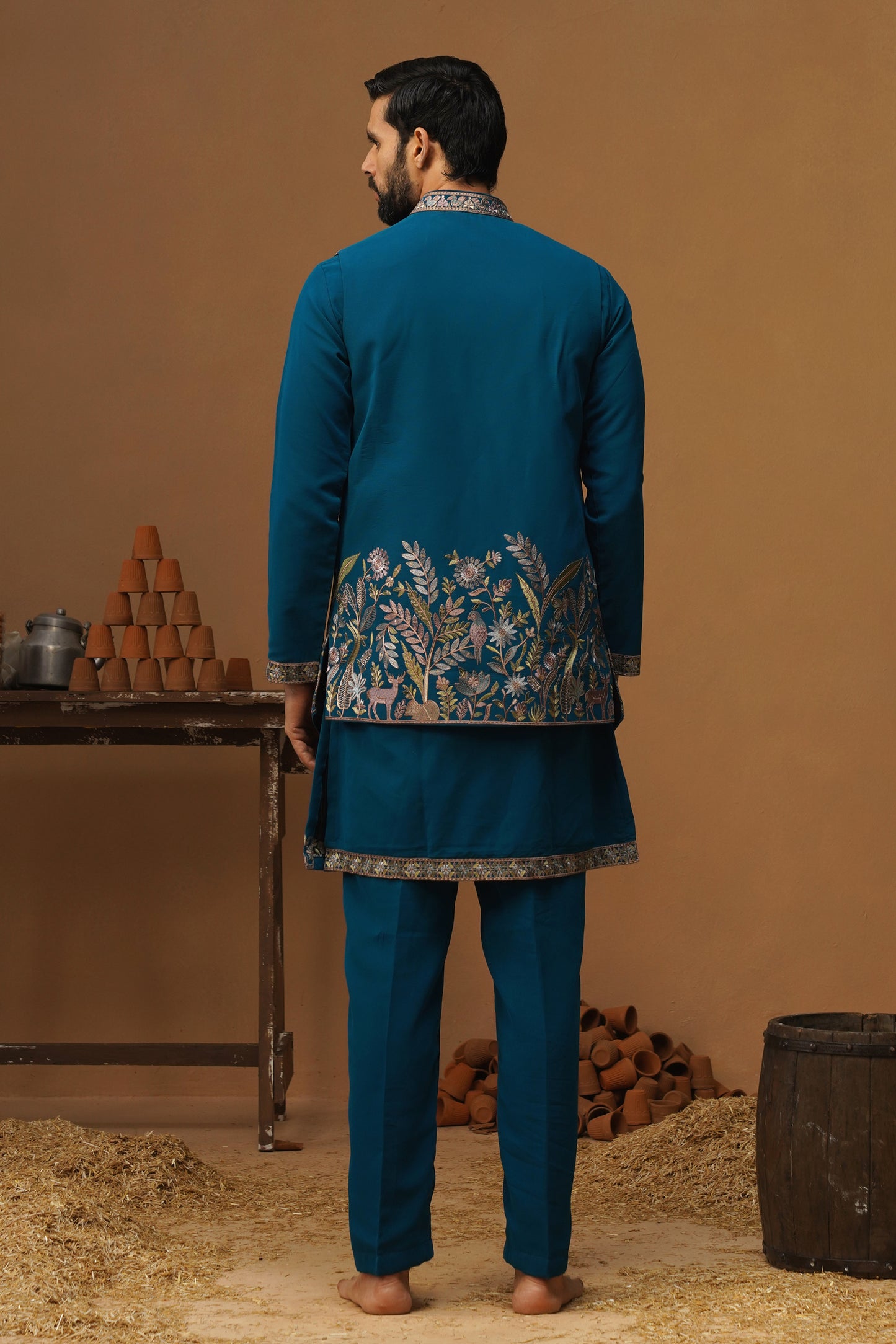 JUNGLE FIROZI KURTA JACKET SET