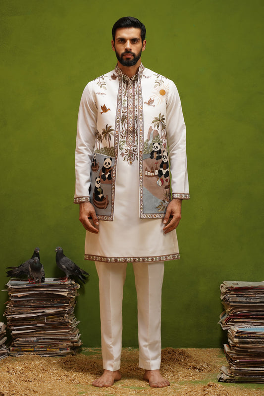 PANDA IVORY KURTA JACKET SET