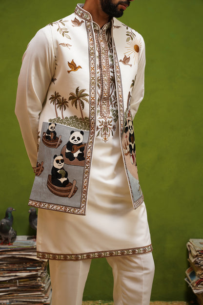 PANDA IVORY KURTA JACKET SET